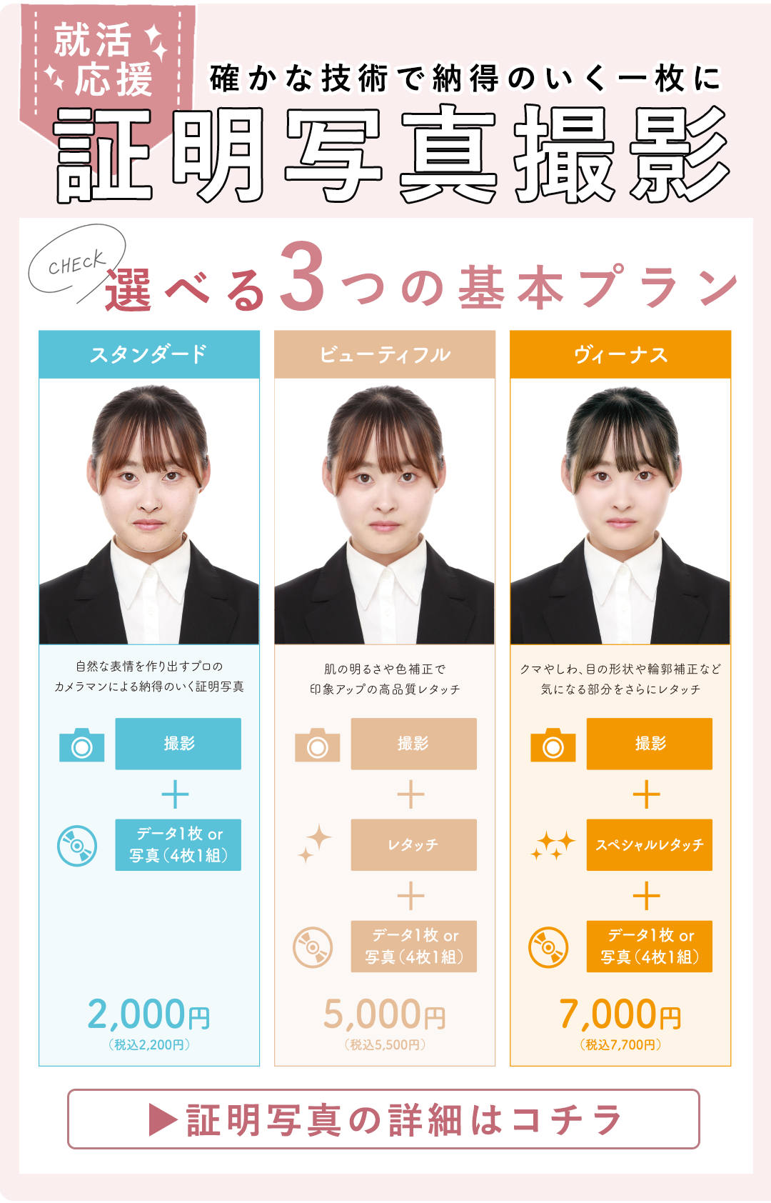 確かな技術で納得のいく写真に証明写真プラン